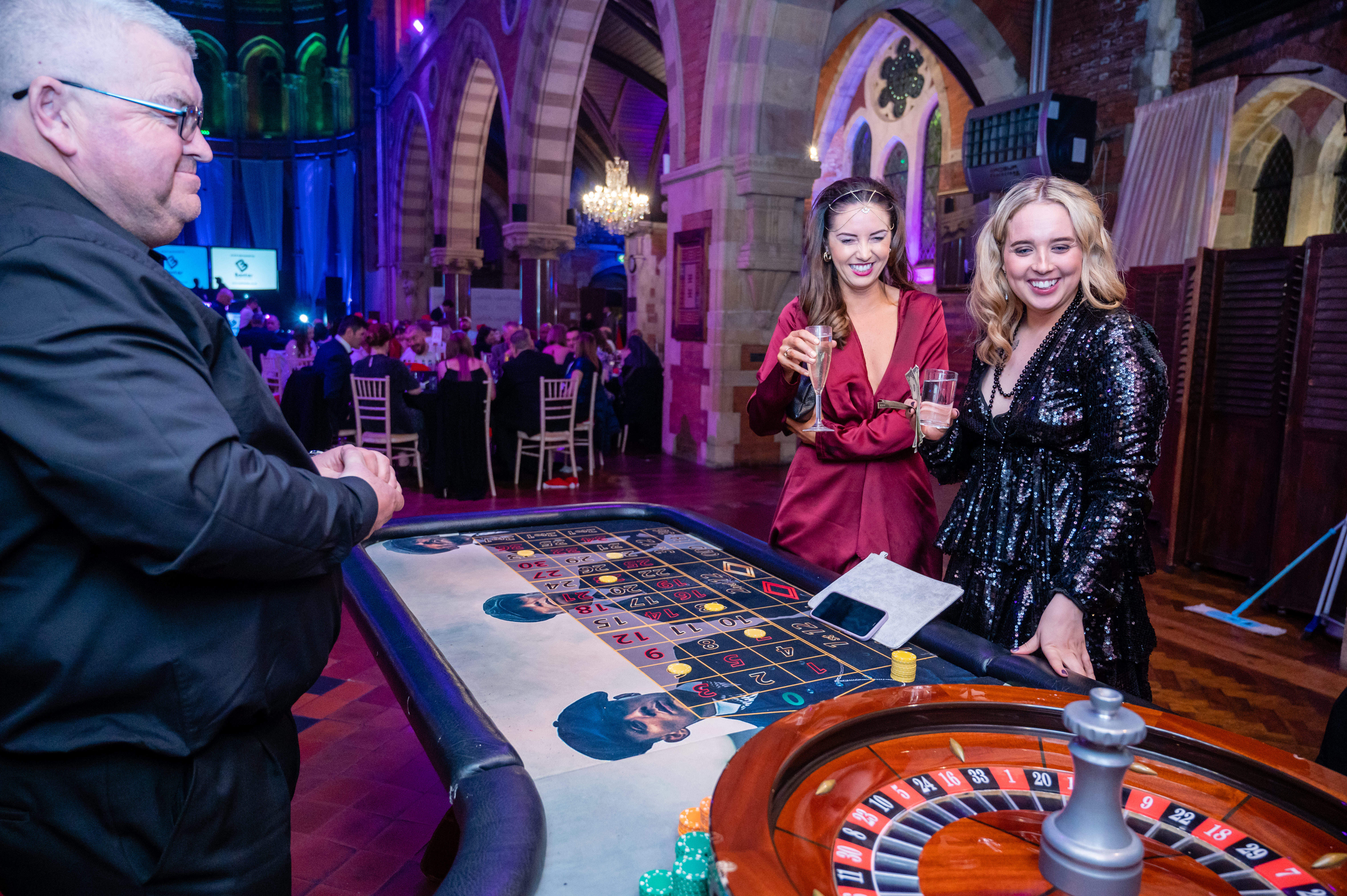 Fun casino table at a Moonlight & Mistletoe Christmas party night at the Empire Banqueting Hall Leicester