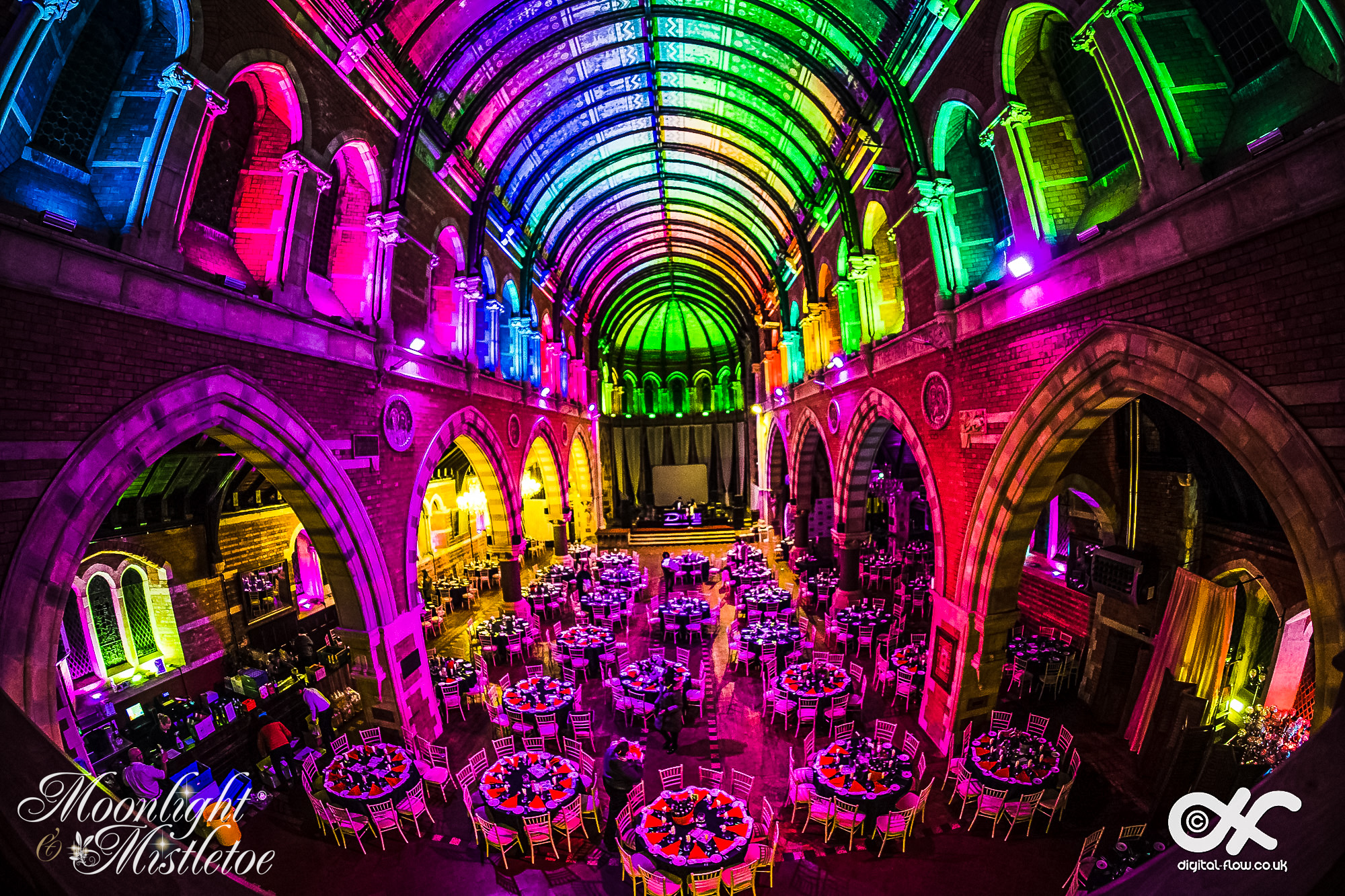 Empire Banqueting Hall Leicester dressed for a Moonlight & Mistletoe Christmas party night