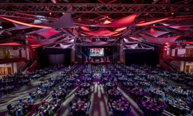 ICC Birmingham banqueting hall dressed for Christmas party night 2026
